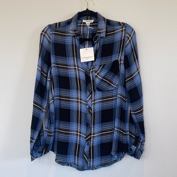 NWT Beach Lunch Lounge Sally Brushed Flannel Blue Shirt Size XS - Picture 1 of 10